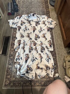 White Women's Rodeo Print Short Pajama Set